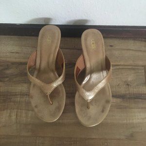 UGG Natassia Gold Suede Metallic Wedge Sandal